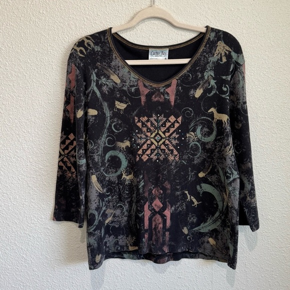 15  VTG Cactus Bay Western Cowgirl Annie Oakley Shirt Aztec Rhinestone Boho XL - Picture 1 of 8